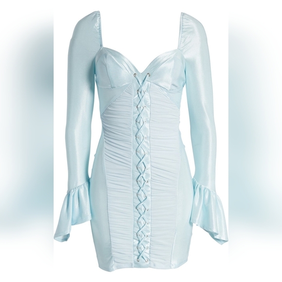 ASOS DESIGN Women's Cup Lace-Up Long Sleeve Mini Dress, Light Blue, Multiple Szs - Picture 1 of 13
